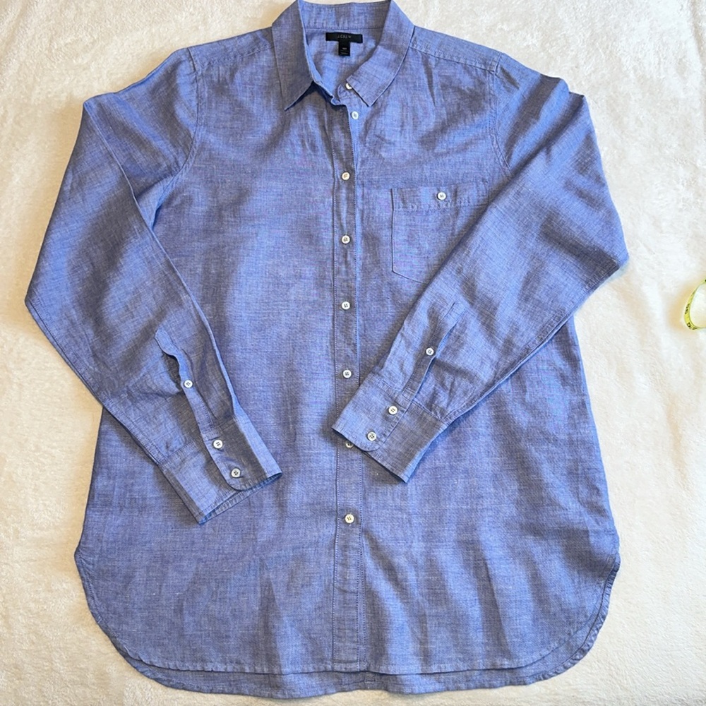 J. Crew Blue linen cotton blend button down shirt size 16 T